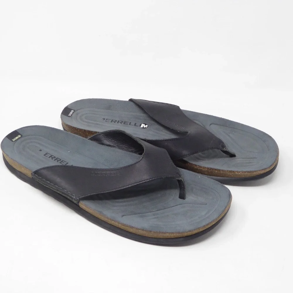 Merrell Mens Veron Post Sandals Black Leather Thong Flip Flops Size 11 J91305